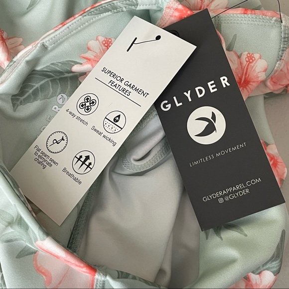 GLYDER NWT WOMEN’S HIGH POWER TROPICAL BLOOM HAWAIIAN LEGGINGS XS GREEN - Picture 4 of 6